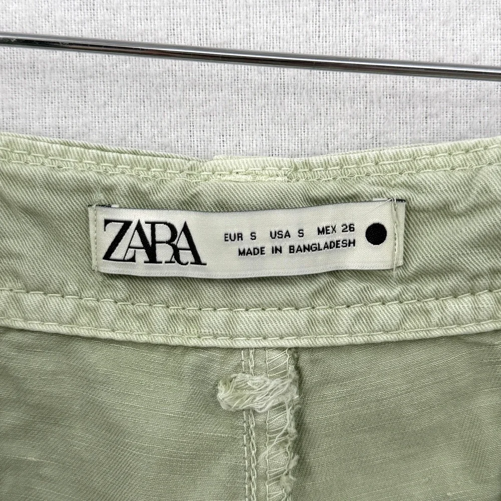 ZARA The Tokyo Trouser Pants Women Small Green Cuffed Cropped Wide leg Cargo